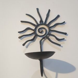 Pier 1 Vintage Wrought Iron Sun Scroll Candleholder Wall Sconce 11' Tall